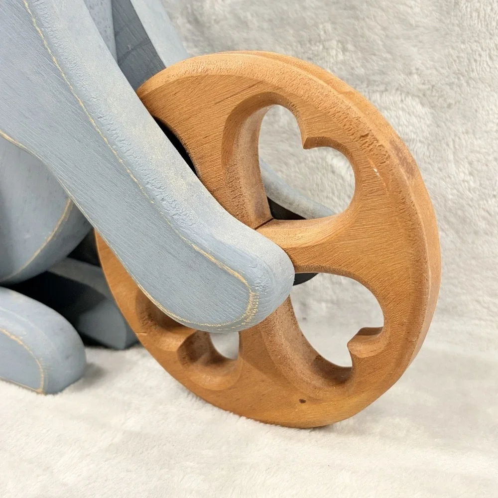 Blue Wood Bunny Rabbit‎ On Wheels Figure Decor Primitive Farmhouse Cottage Core